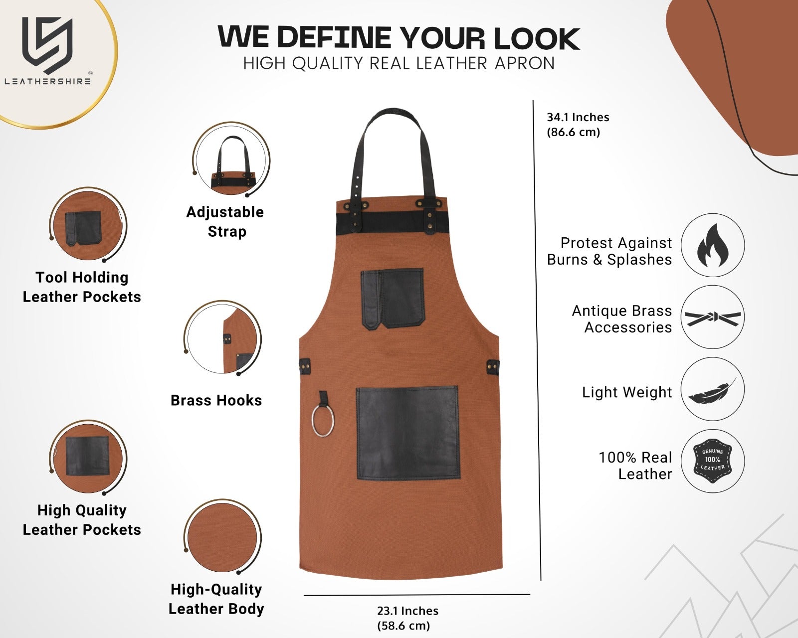 The Cumbria Top Grain Brown Canvas Apron