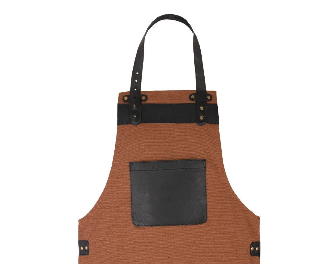 The Merseyside Brown Canvas Black Leather Pocket Apron