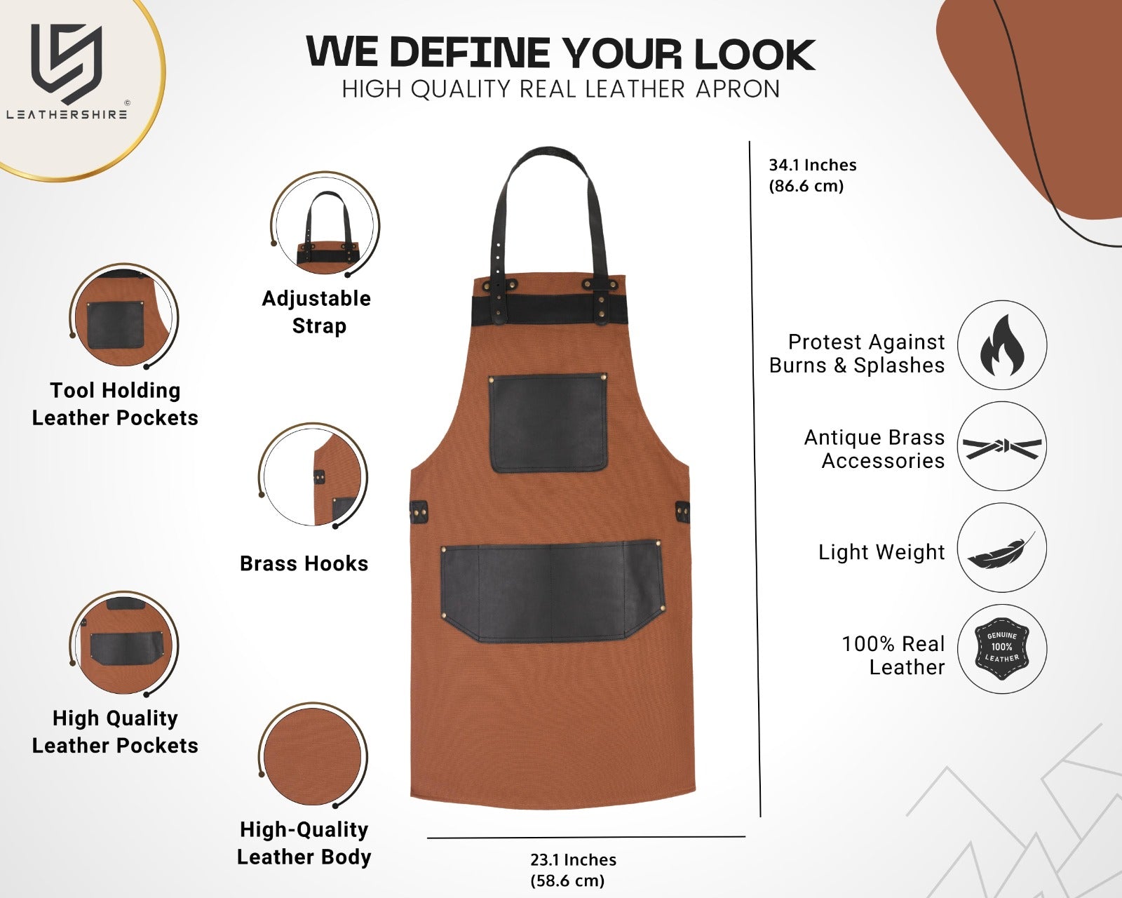 The Rutland Leather Brown Canvas Apron