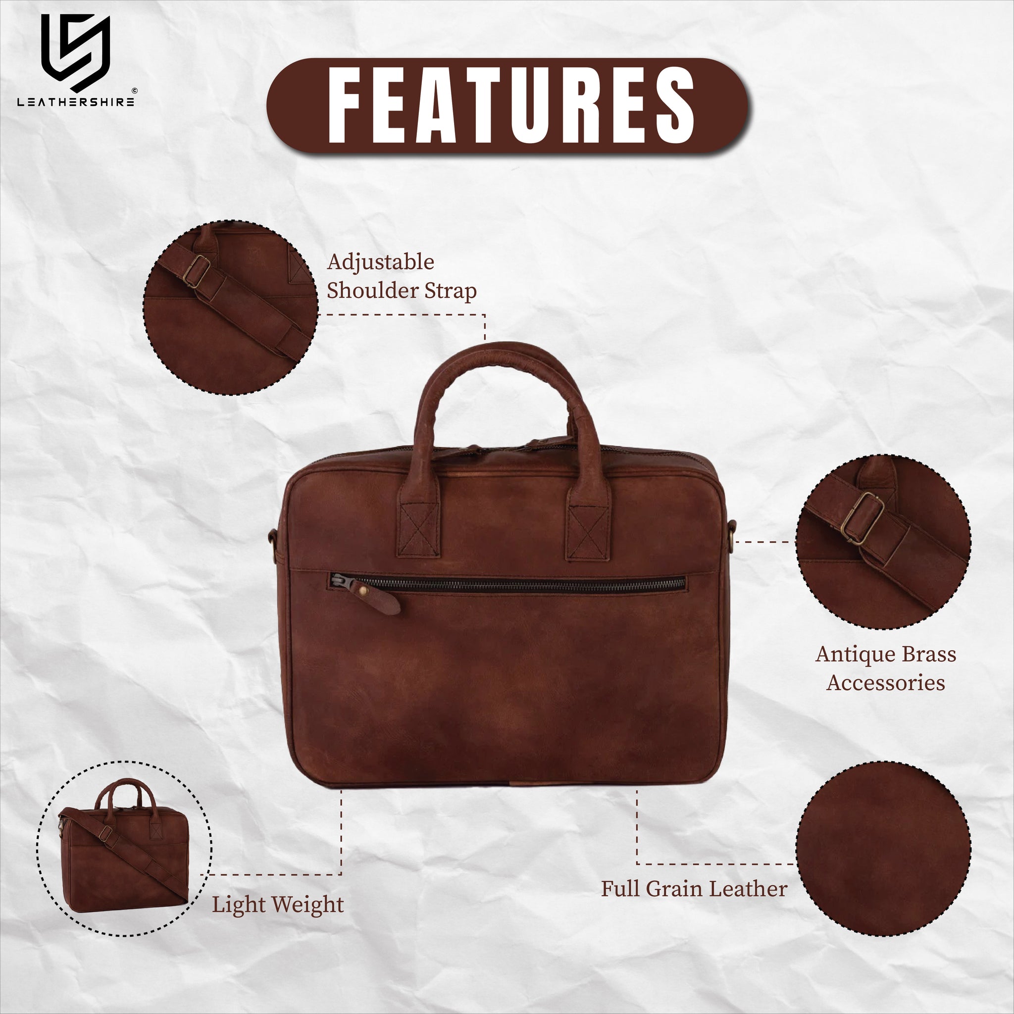 The Hertfordshire Slim Full grain Brown Leather Laptop Bag