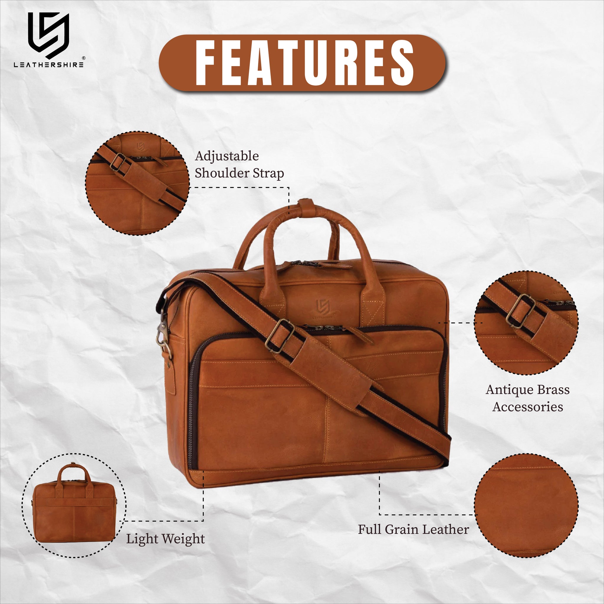 The Surrey Slim Tan Brown Leather Laptop Shoulder Bag