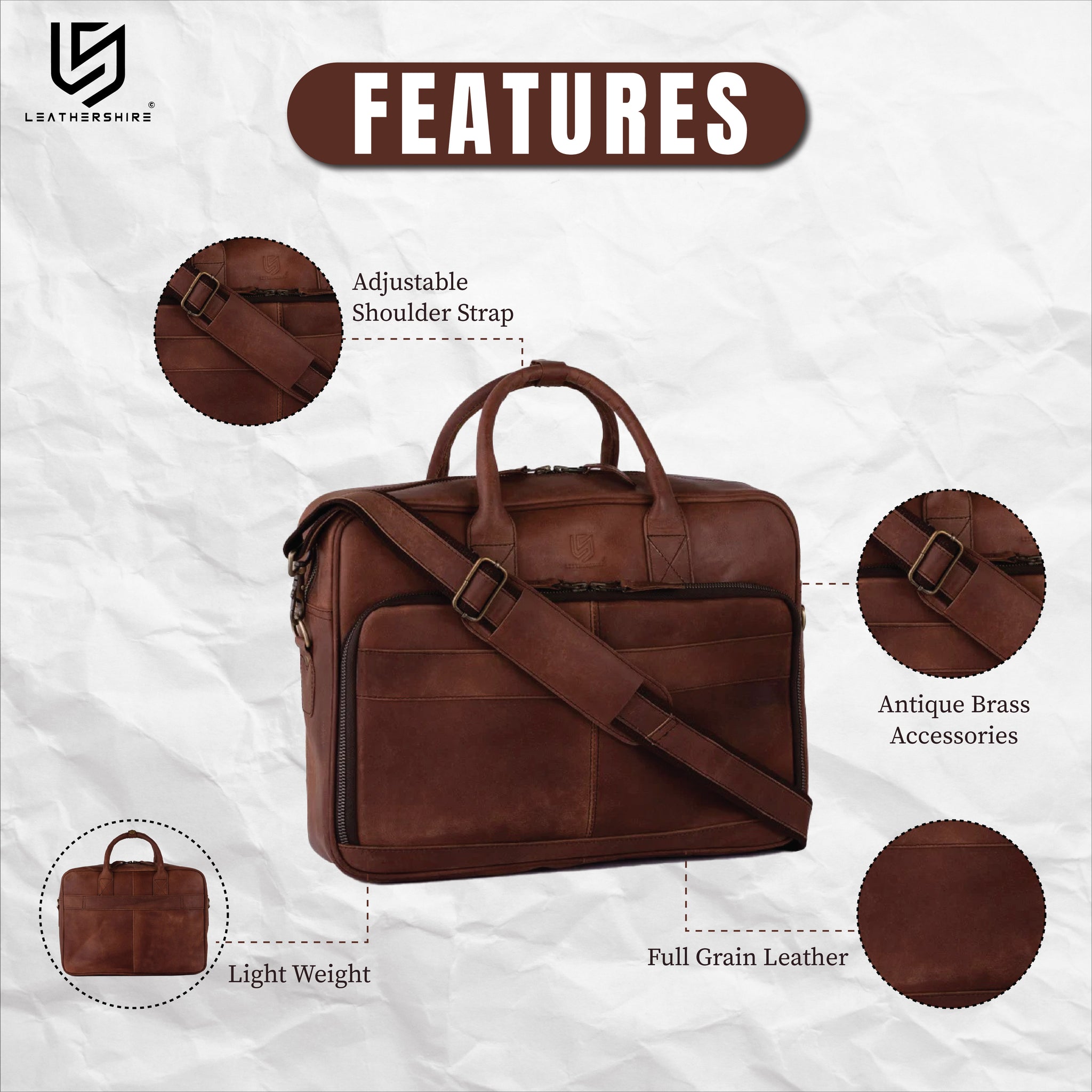 The Buckinghamshire Brown Leather Crazy Horse Laptop Bag