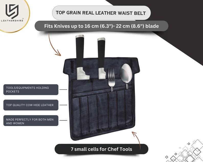 Chef Black Wax Leather apron and Roll with free utility belt Gift Set