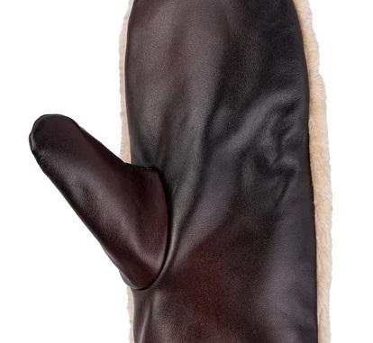 Brown Leather Mitts with Leather Cap Gift Set