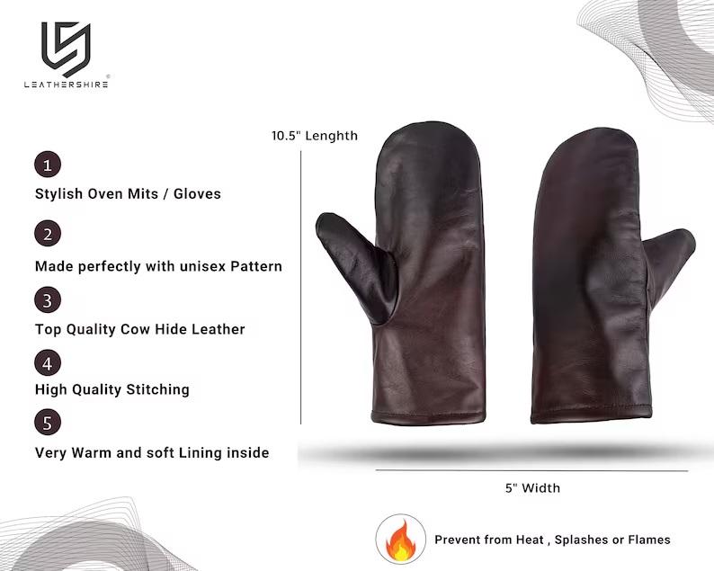 Brown Leather Mitts with Leather Cap Gift Set