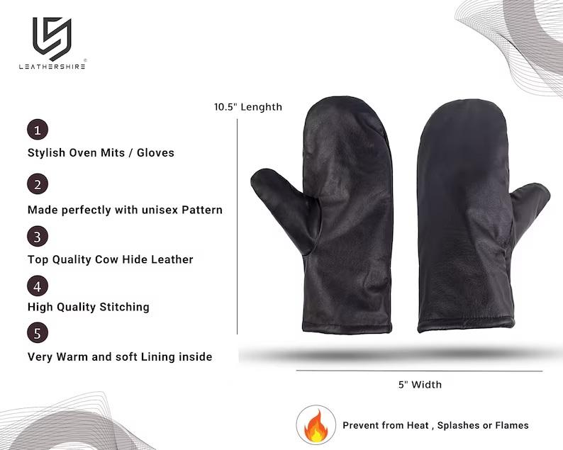 Black Leather Mitts with Leather Cap Gift Set