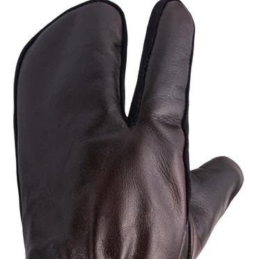 Brown Leather Mitts with Leather Cap Gift Set