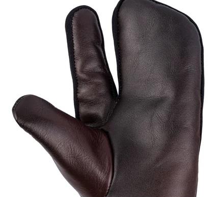 Brown Leather Mitts with Leather Cap Gift Set