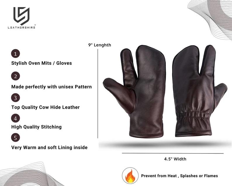 Brown Leather Mitts with Leather Cap Gift Set