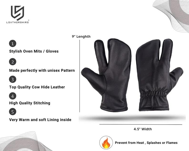 Black Leather Mitts with Leather Cap Gift Set