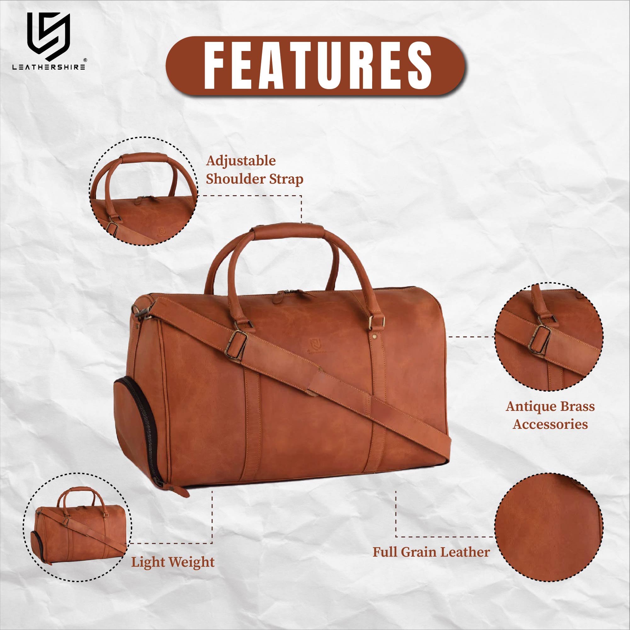 The Bristol Leather Duffle Travel Weekend Luggage Bag