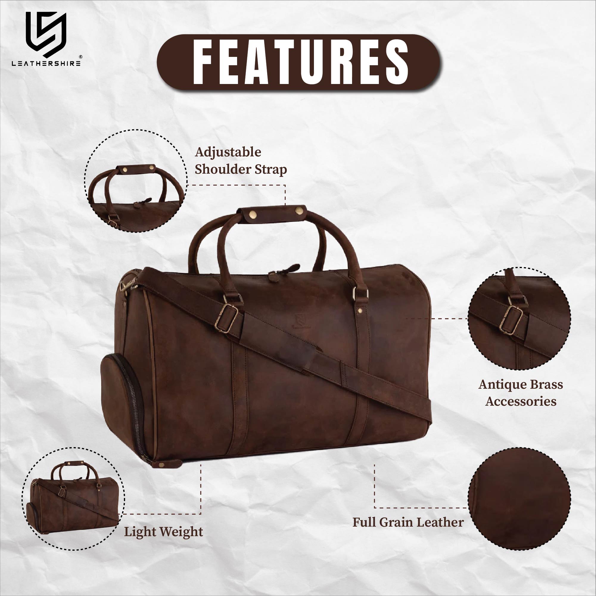 The Warwickshire Leather Duffle Bag With Shoe Compartment Travel Bag