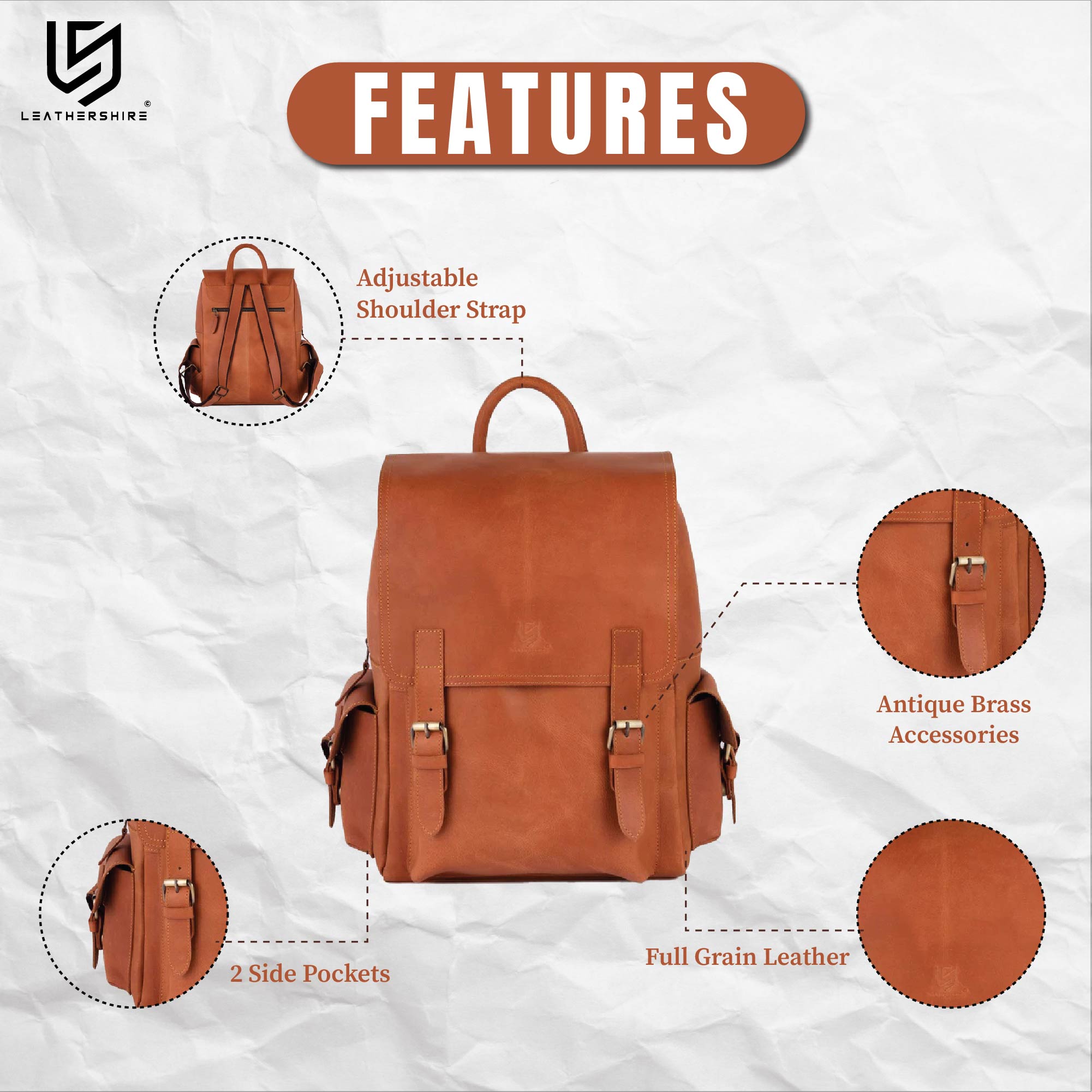 The Lancashire Tan Brown Leather Handmade Backpack