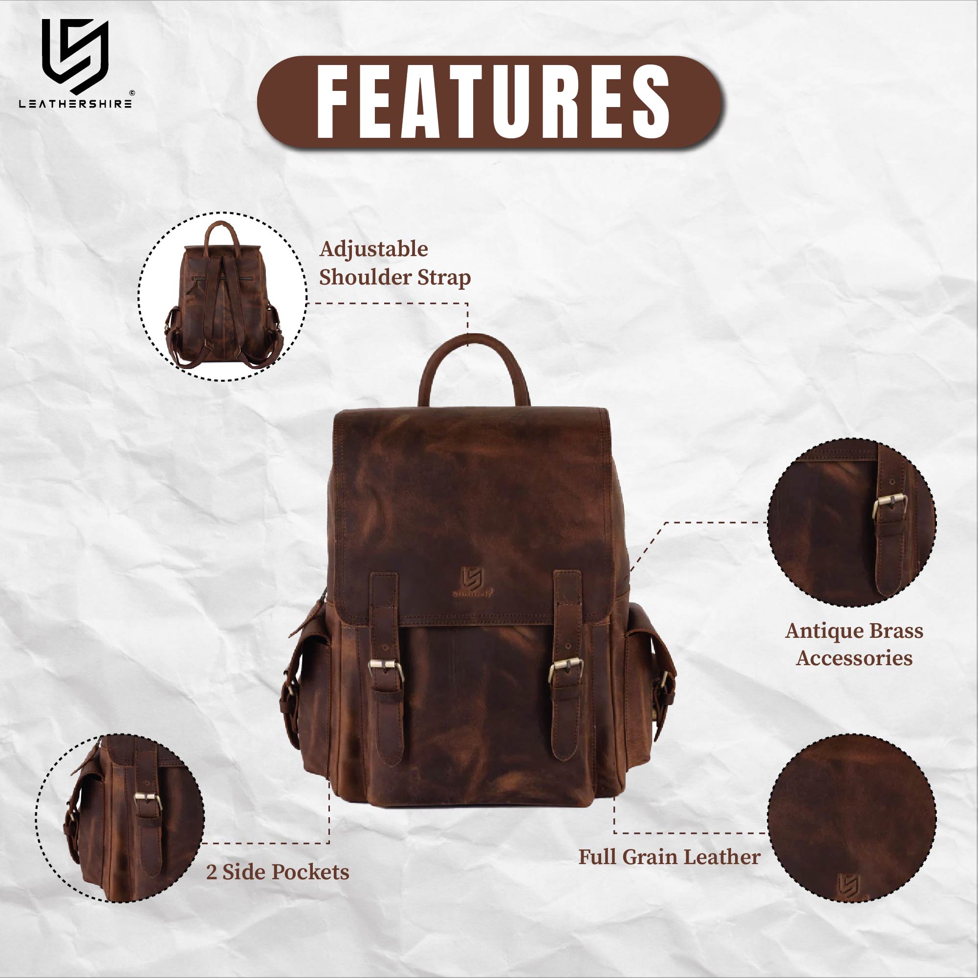 The Surrey Brown Vintage Style Handmade Backpack