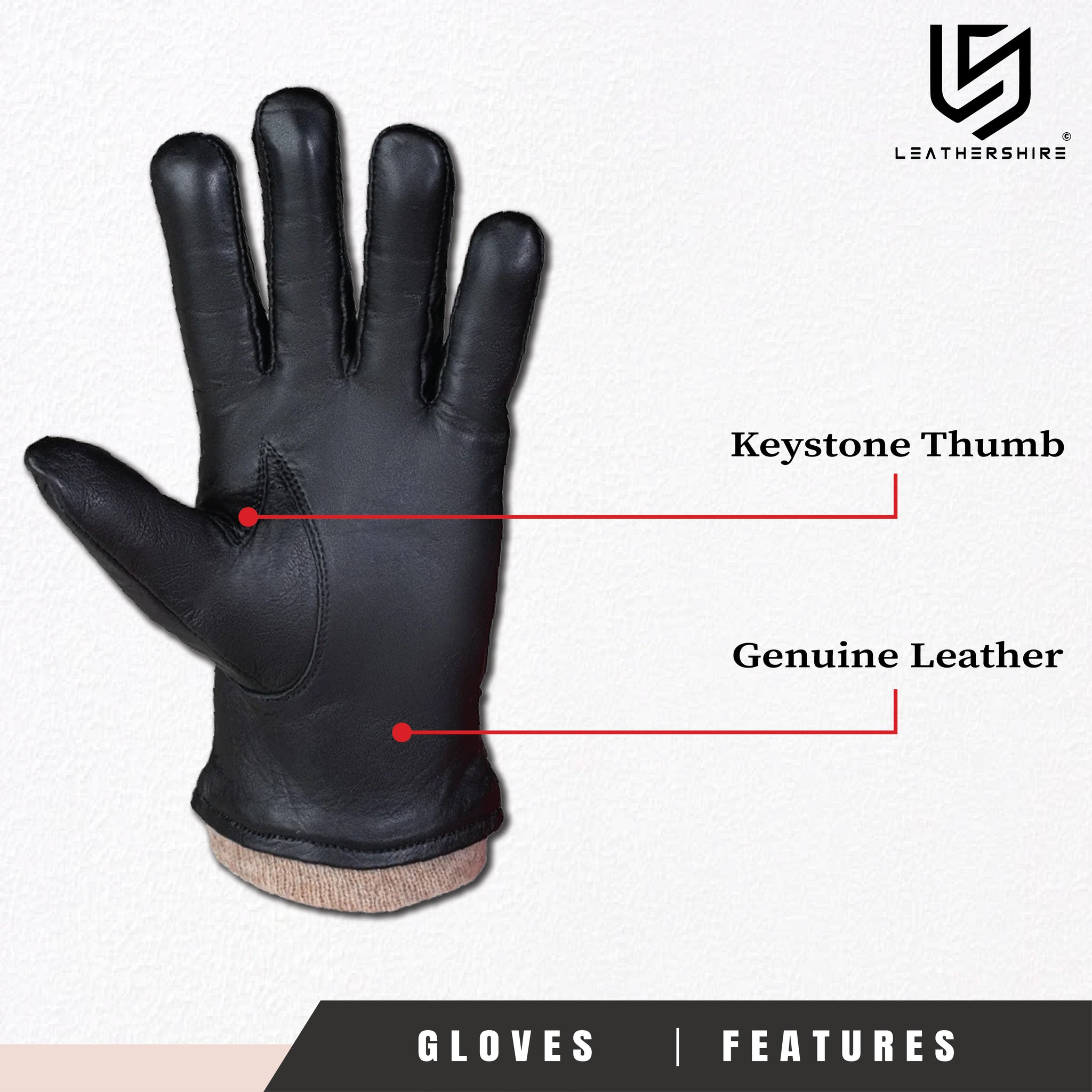 City of London Thermal Lined Black Full Grain Leather Gloves