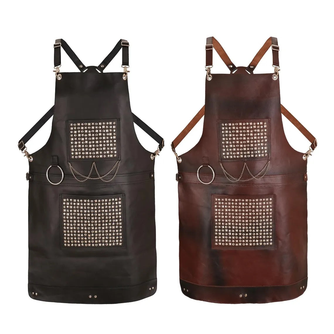 The Berkshire Brown Leather Handmade studded bonded Apron Bartender Apron