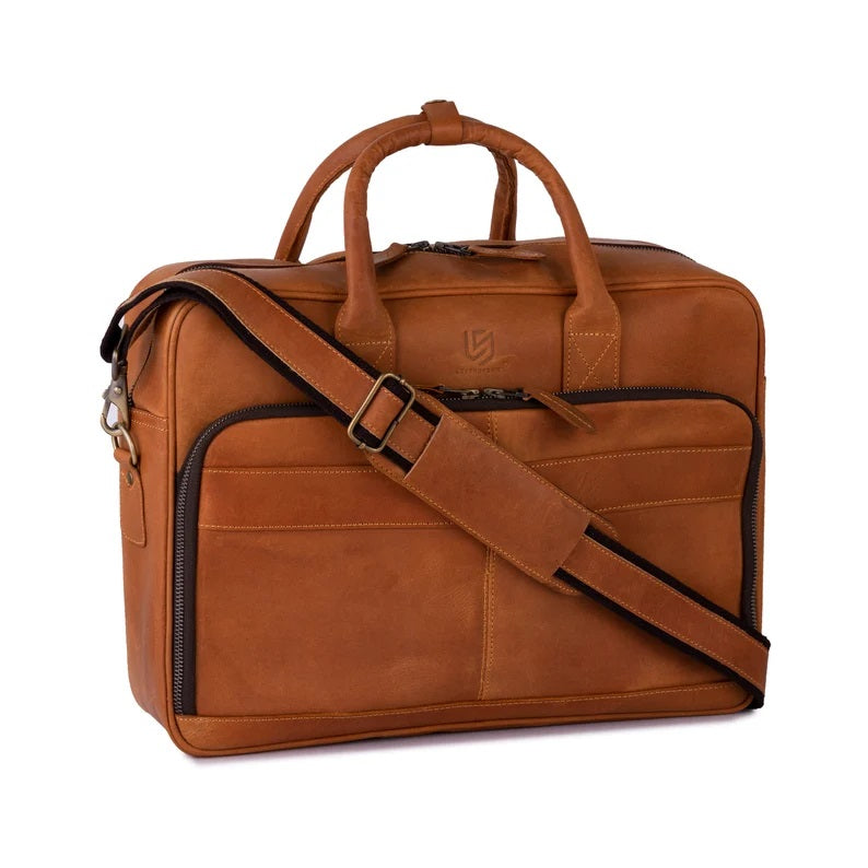 The Surrey Slim Tan Brown Leather Laptop Shoulder Bag