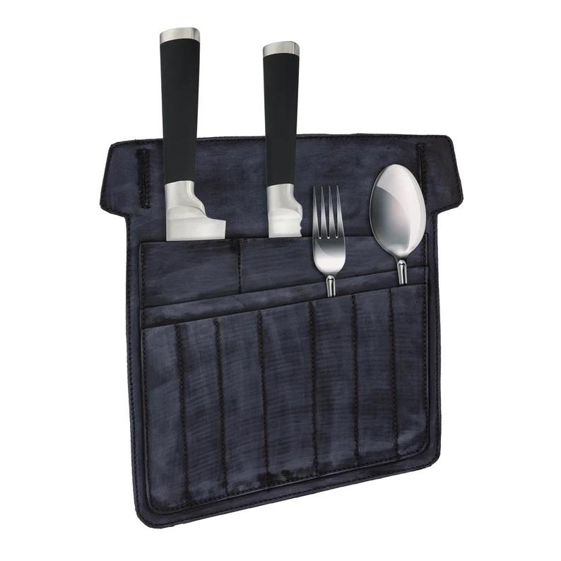 Chef Black Wax Leather apron and Roll with free utility belt Gift Set