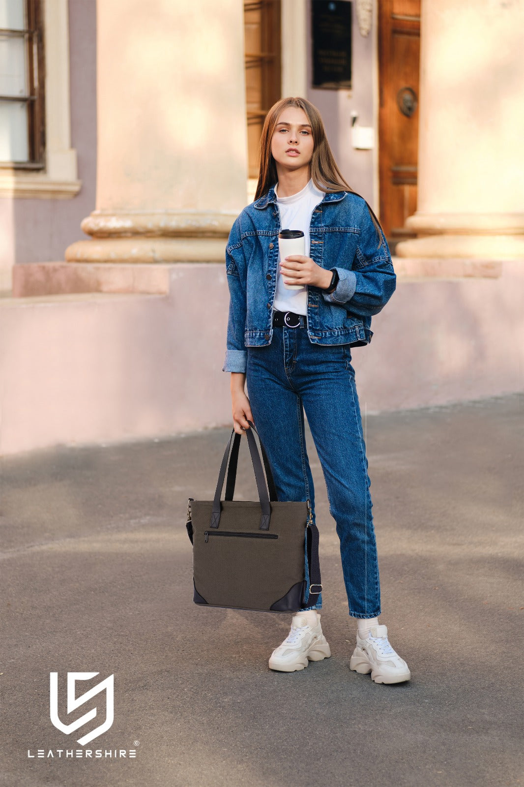 The Devon Canvas Tote Bag for Woman With Leather Straps