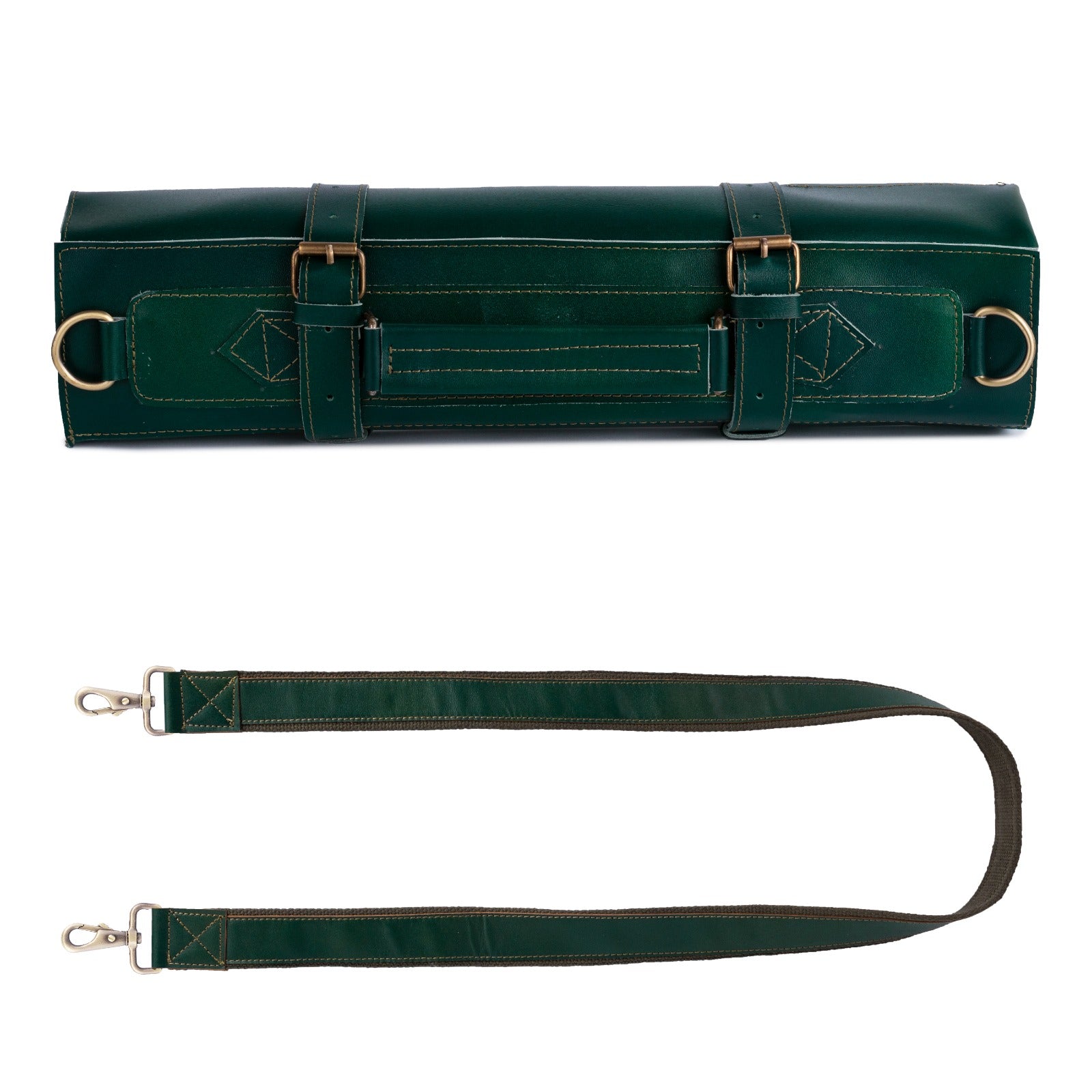 The Buckinghamshire Handmade Olive Green Leather Chef Roll