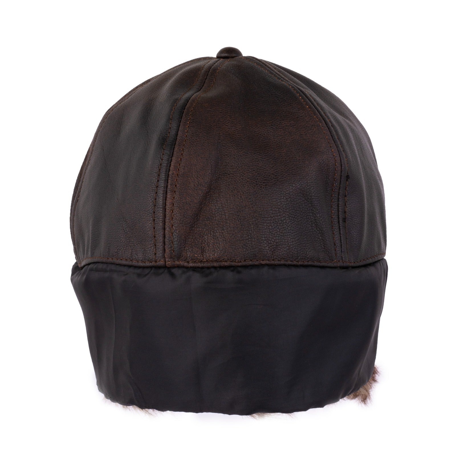 The Worcestershire Brown Leather Winter Beanie Goatskin Fur Hat