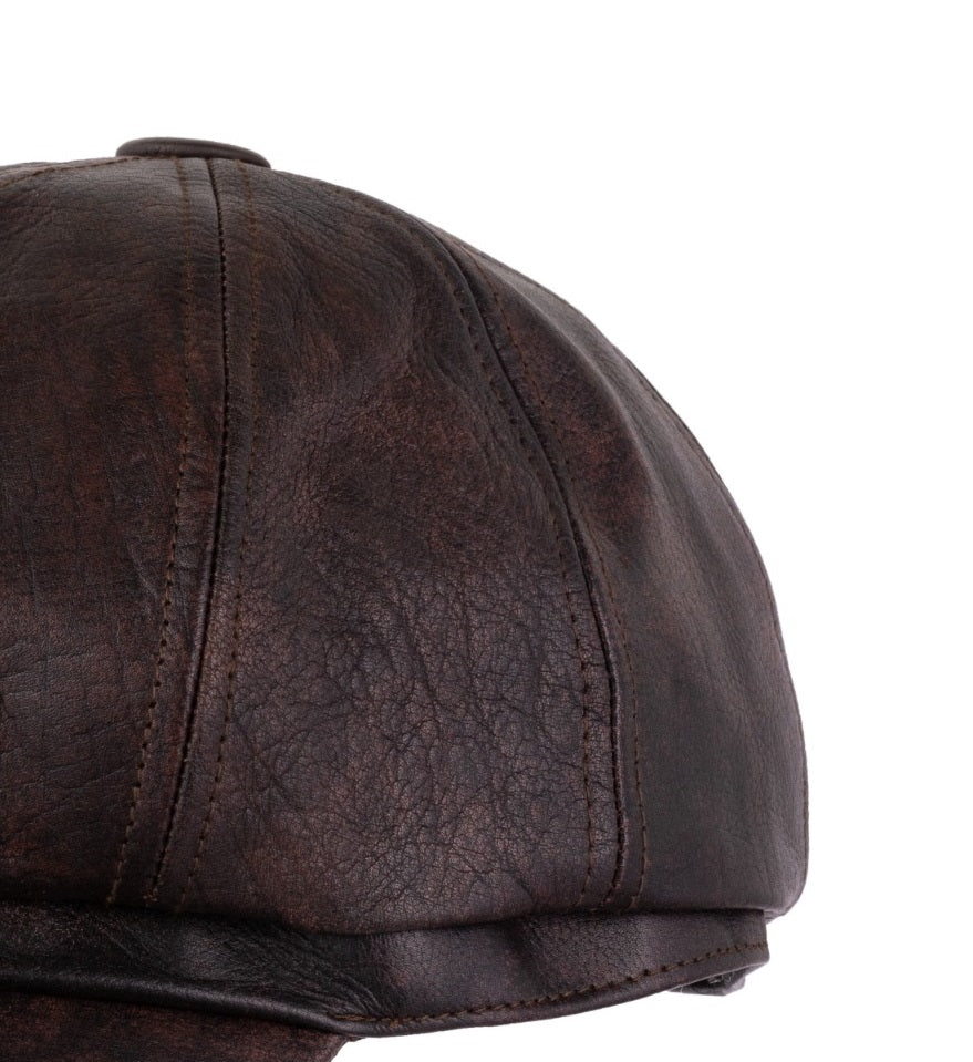 The Merseyside Brown Leather Flat Classic Ivy Vintage Newsboy hat