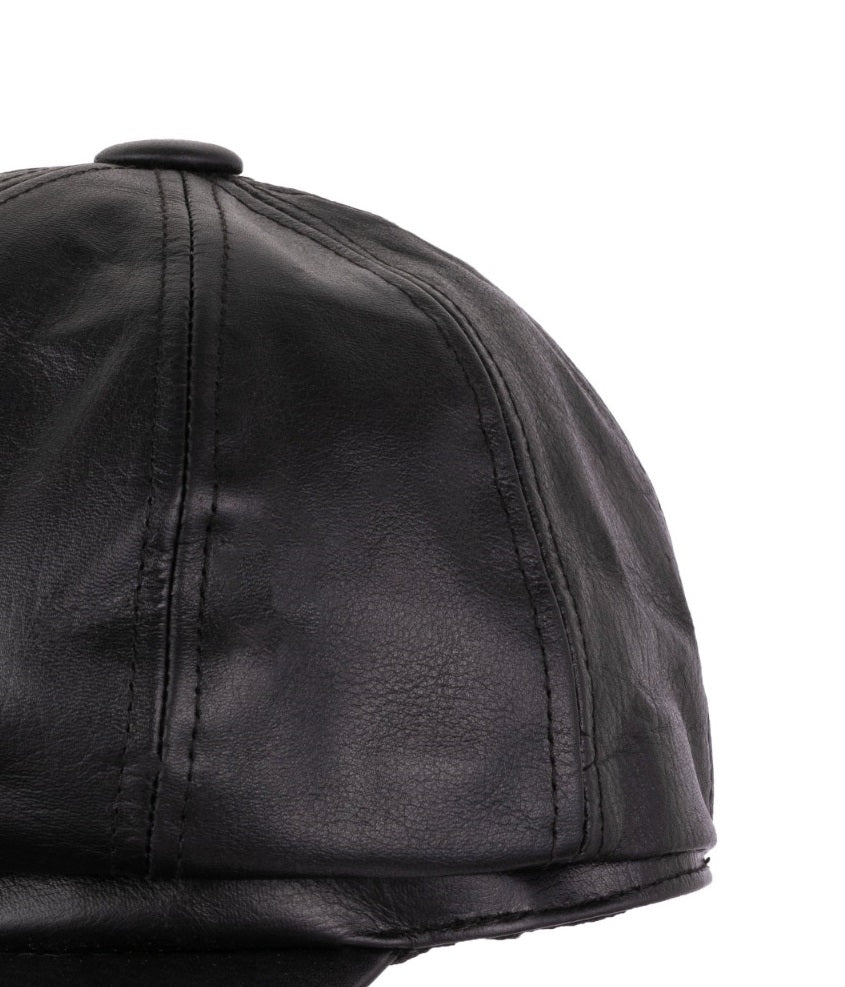 The West Yorkshire Black Newsboy Leather Flat cap