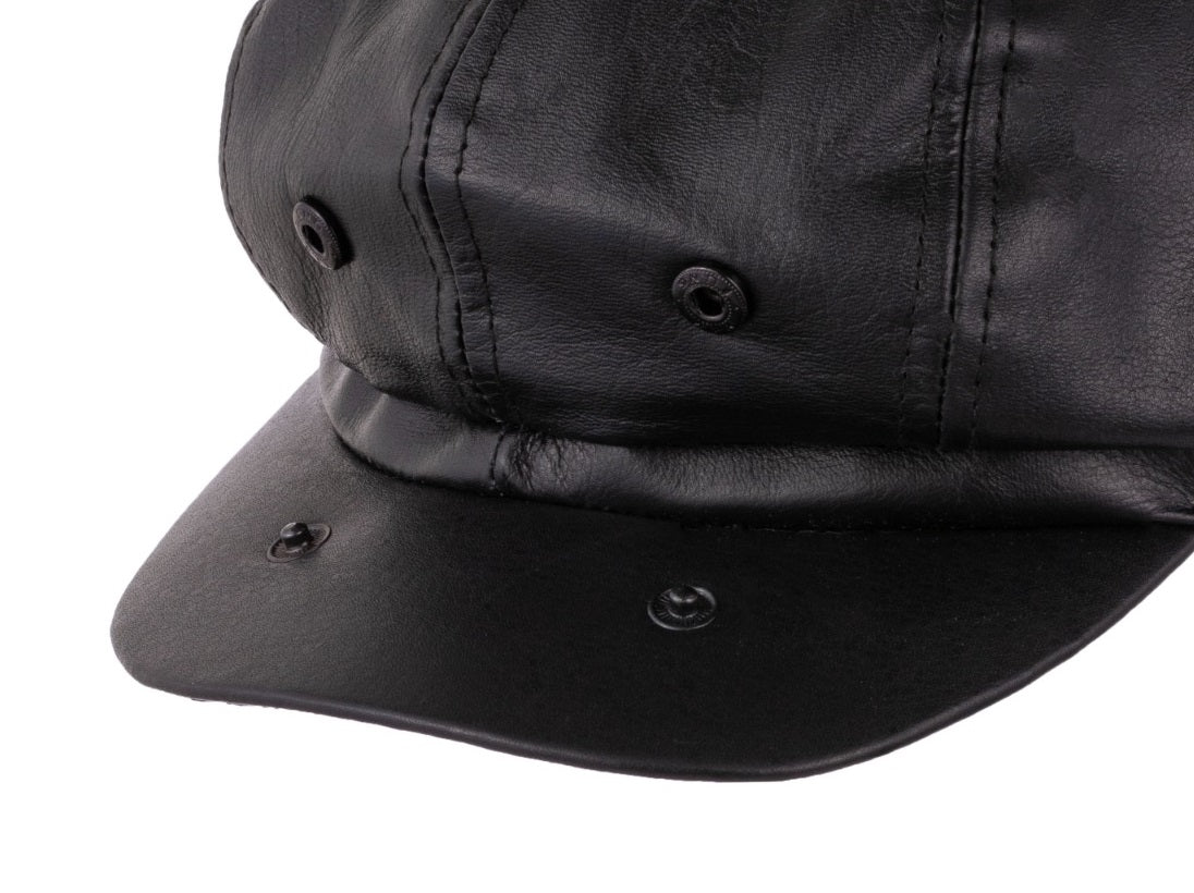 The West Yorkshire Black Newsboy Leather Flat cap