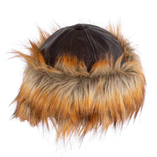 The Worcestershire Brown Leather Winter Beanie Goatskin Fur Hat