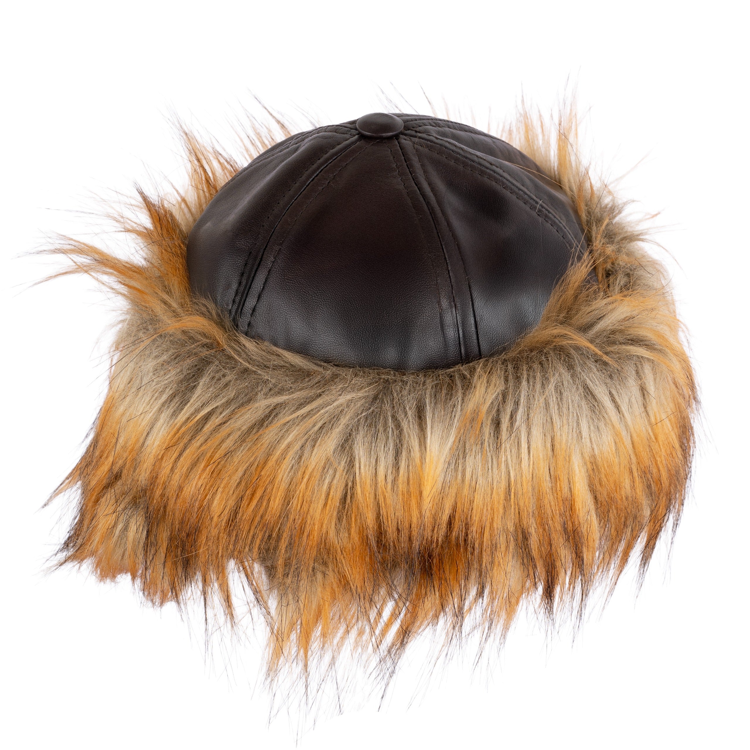The Worcestershire Brown Leather Winter Beanie Goatskin Fur Hat