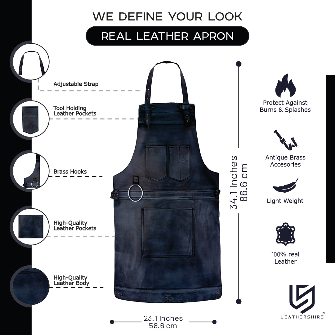 Chef Black Wax Leather apron and Roll with free utility belt Gift Set