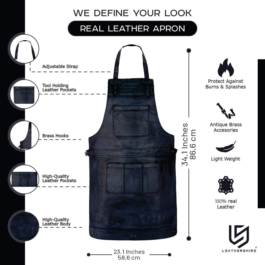 The Bedfordshire Black Wax Full Grain Leather Bib Apron