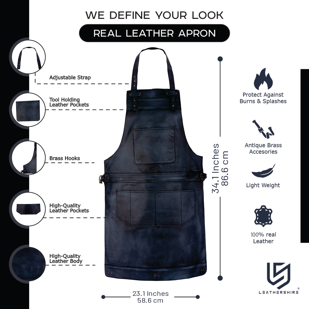 The Devon Black Wax Full Grain Leather Bib Apron