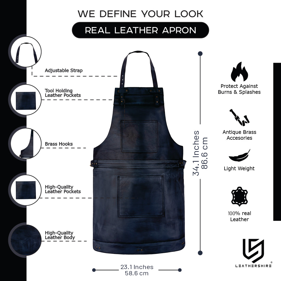 The Dorset Black Wax Full Grain Leather Bib Apron