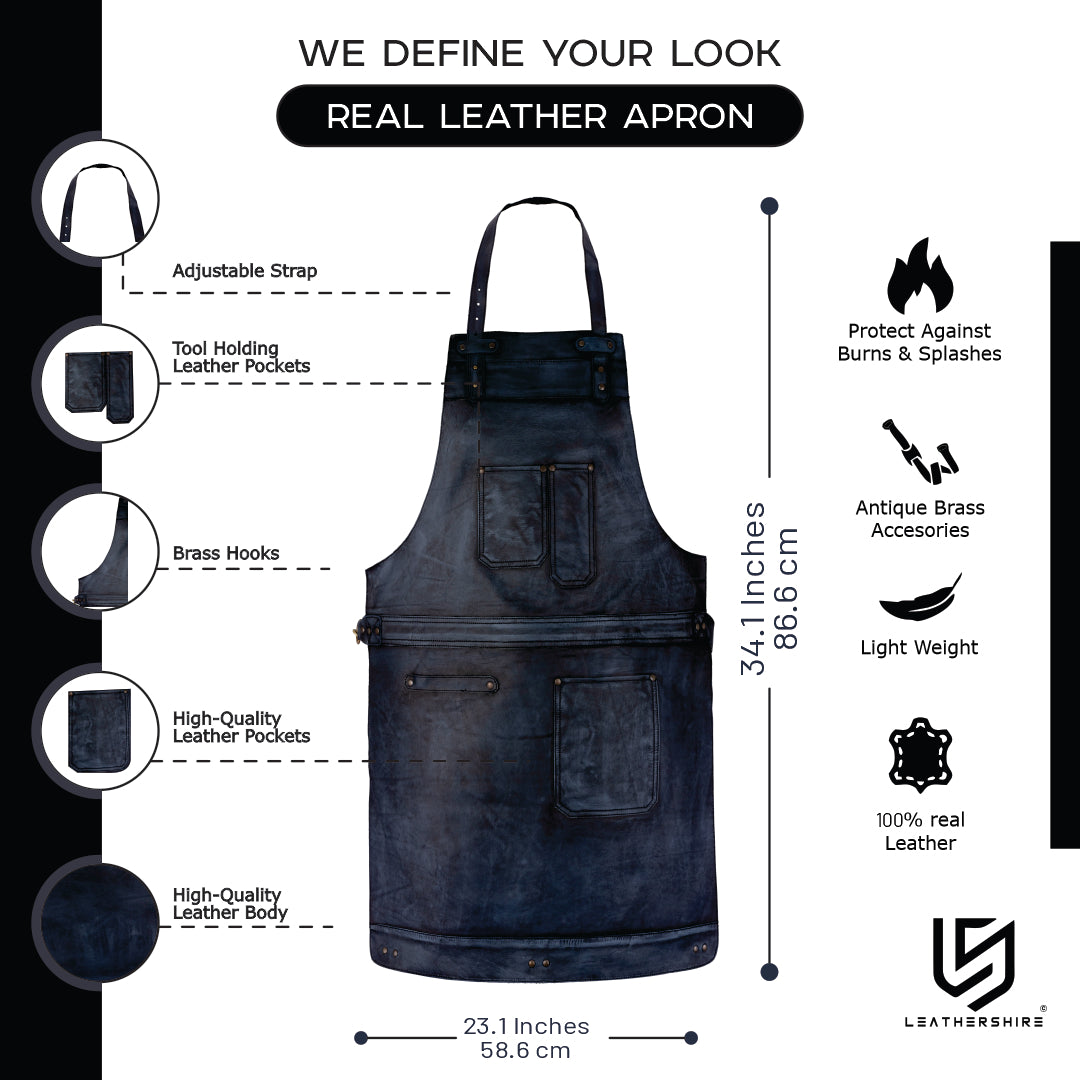 The Northamptonshire Black Wax Full Grain Leather Bib Apron