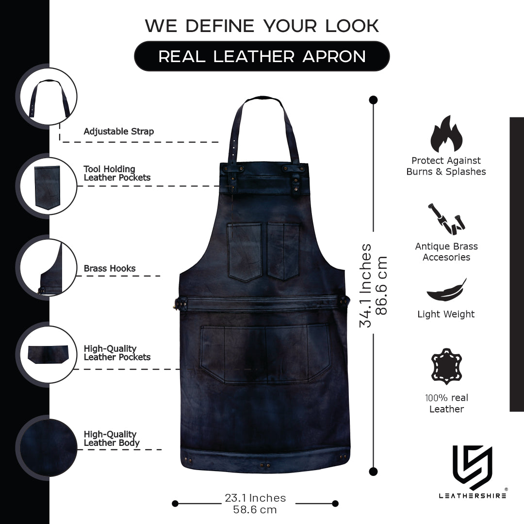 The Surrey Black Wax Full Grain Leather Bib Apron