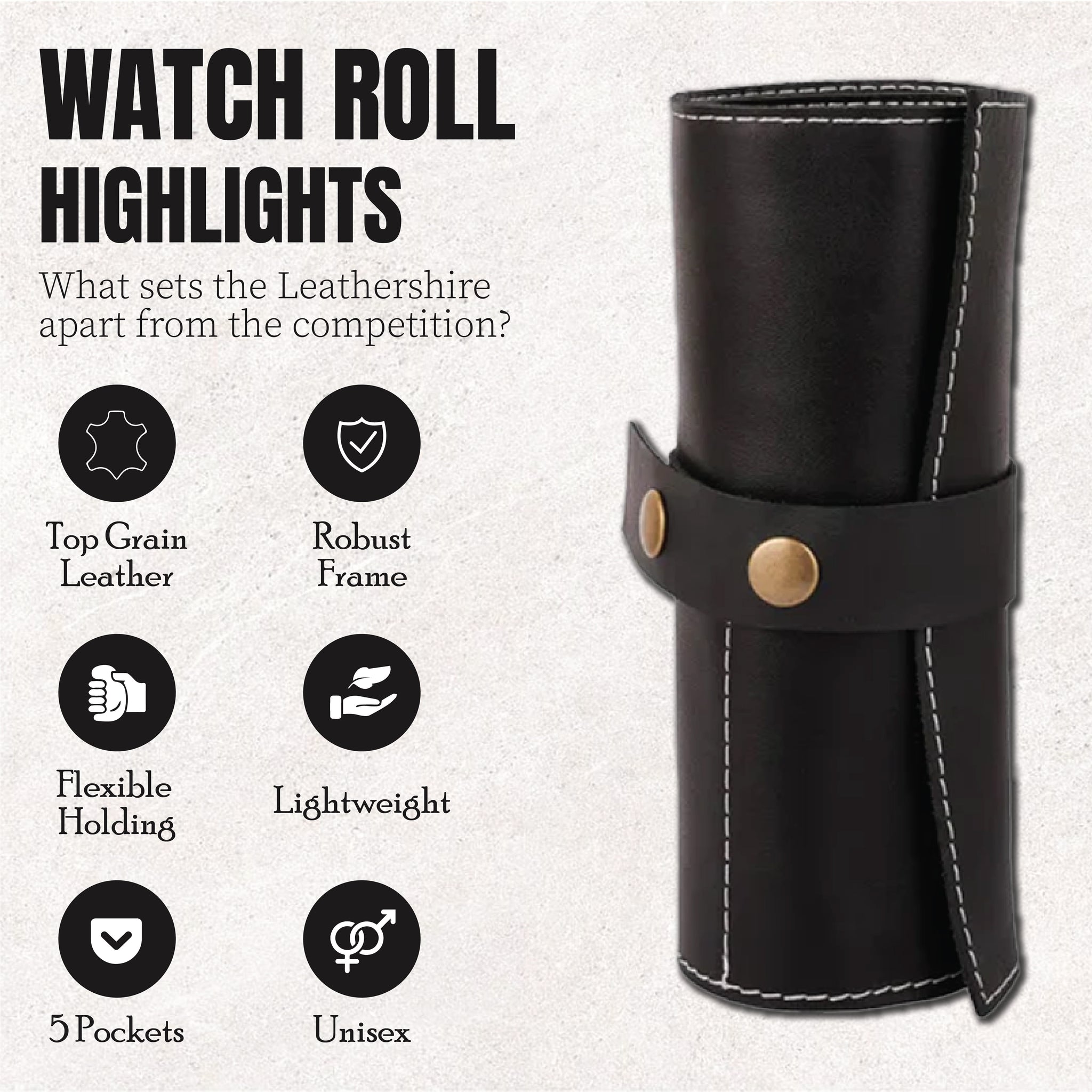 Country Durham Top Grain Leather roll for watch and strap case