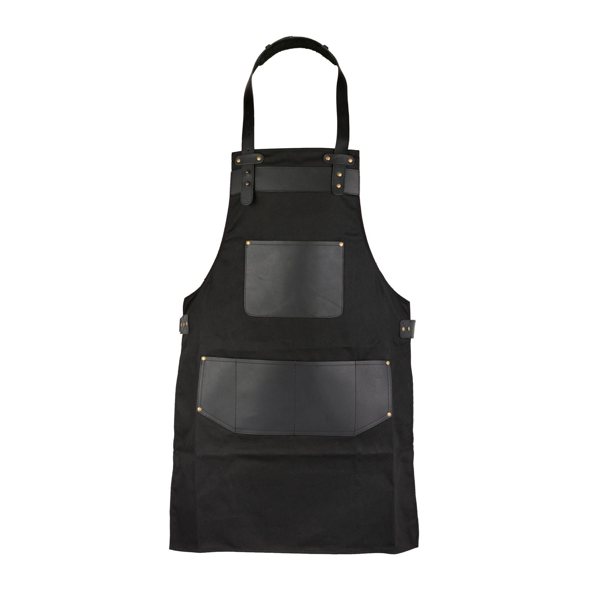 The Durham Black Canvas Apron With Black Leather Pocket