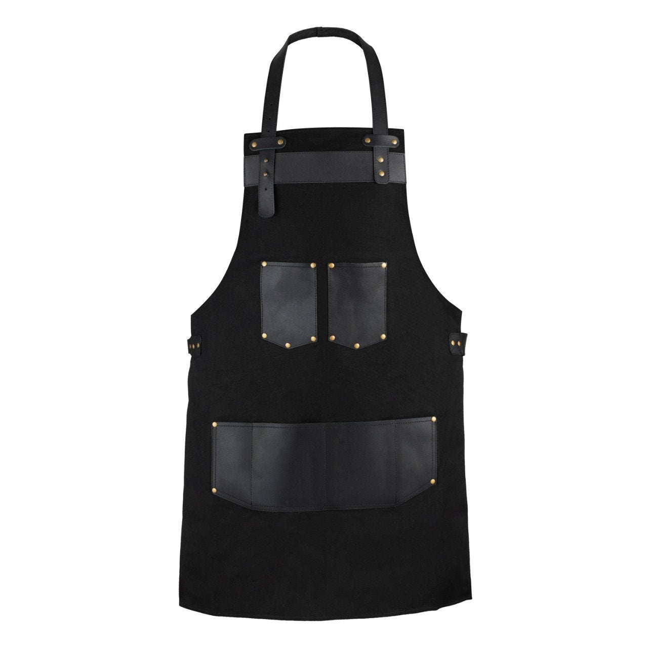 The Nottinghamshire Black Canvas Apron With Black Top Grain Leather Pocket