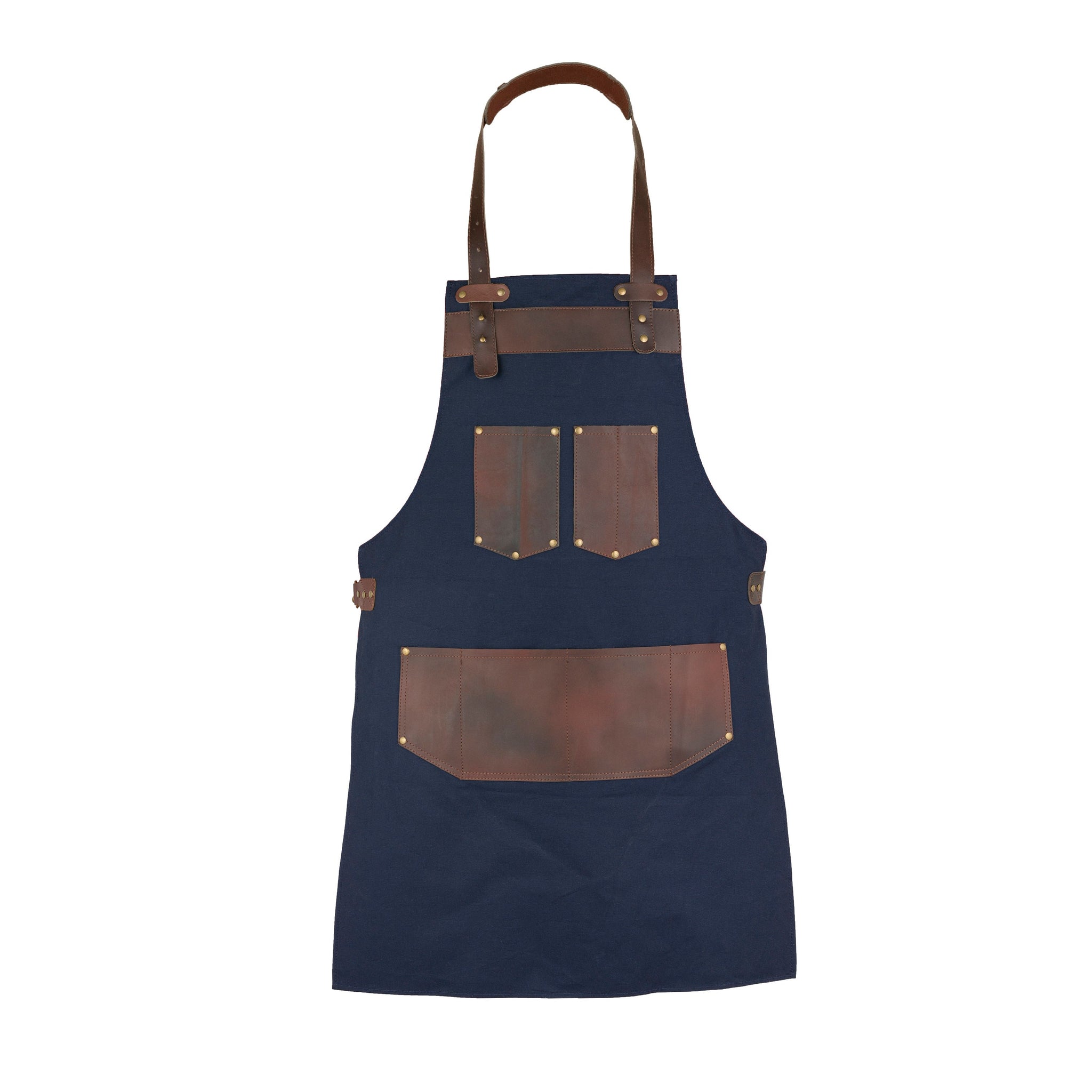 The Herefordshire Full Grain Leather Blue Canvas Apron