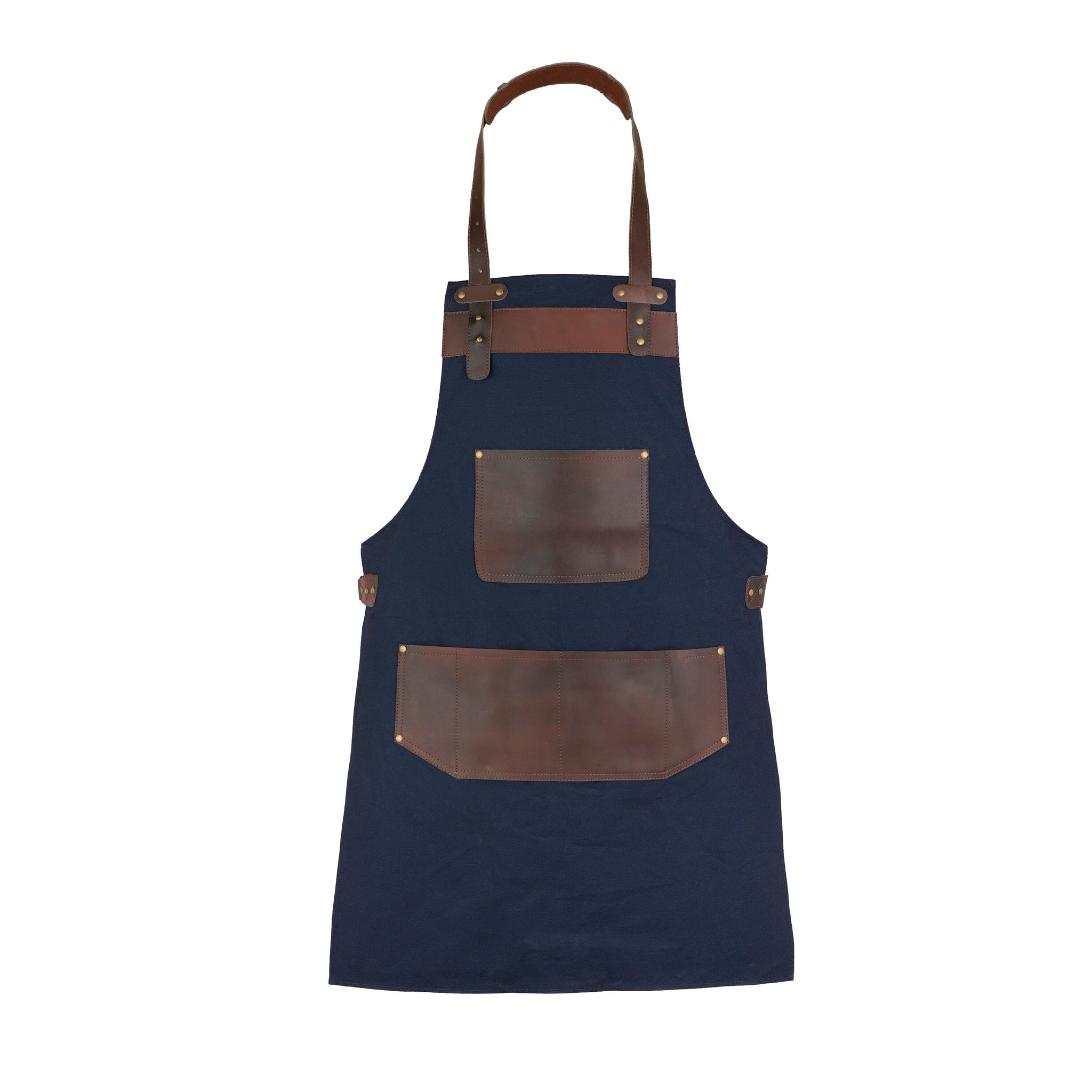 The Bedfordshire Top Grain Leather Blue Canvas Apron