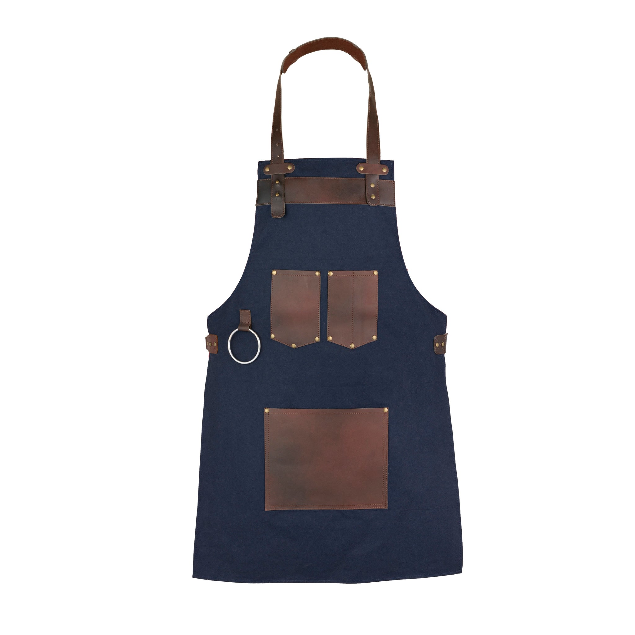 The Berkshire Blue Canvas with Brown Leather Pocket Apron