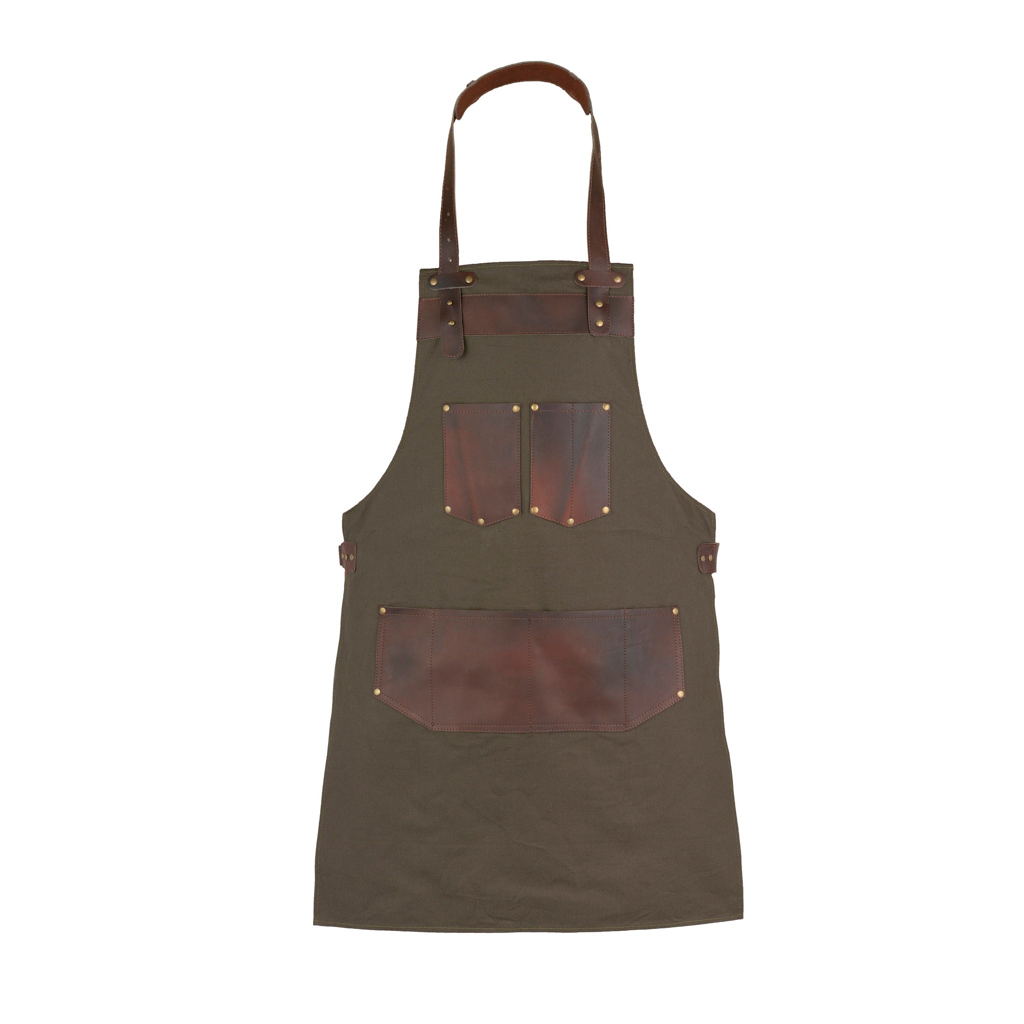 The Northumberland Top Grain Leather Green Canvas Apron