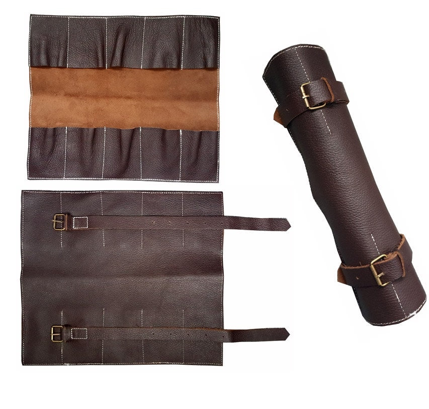 West Midlands Genuine Leather Dark Brown 10 Pocket Watch Roll