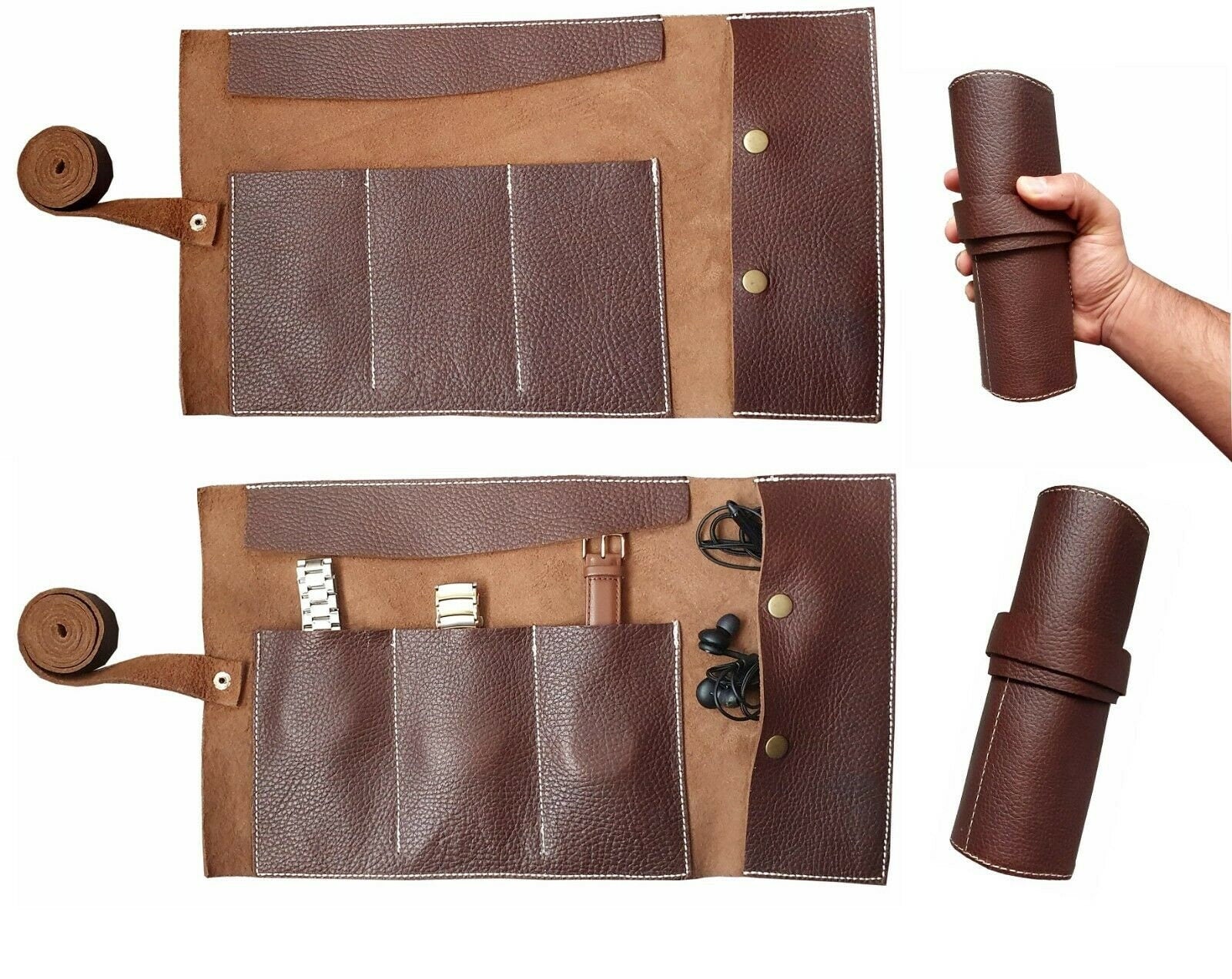 The  Hertfordshire Genuine Leather Brown Watch Roll