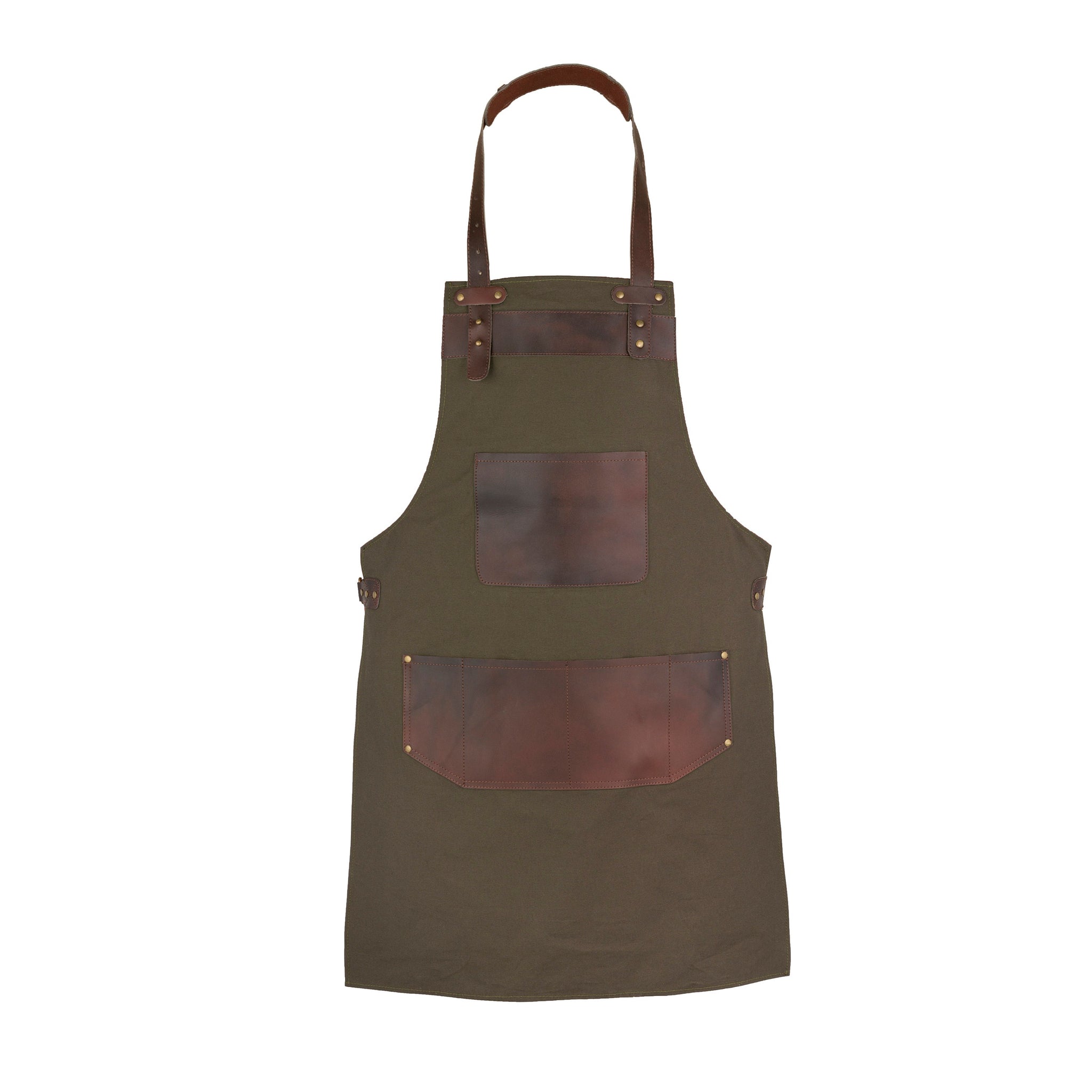 The Dorset Full Grain Leather Green Canvas Butcher Apron