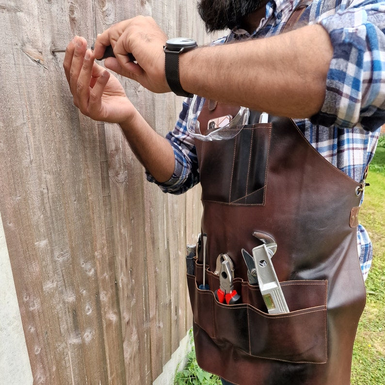 The Gloucestershire Dark Brown Leather Tool Working Apron