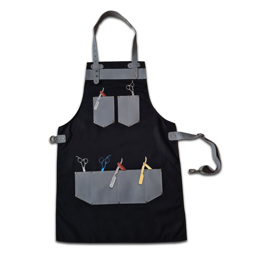 The Kent Black Canvas and Grey Leather pocket Apron