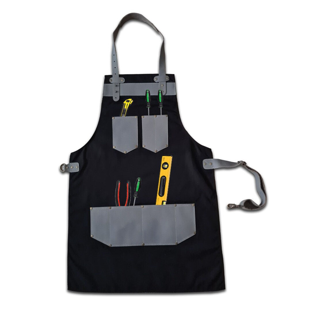 The Kent Black Canvas and Grey Leather pocket Apron