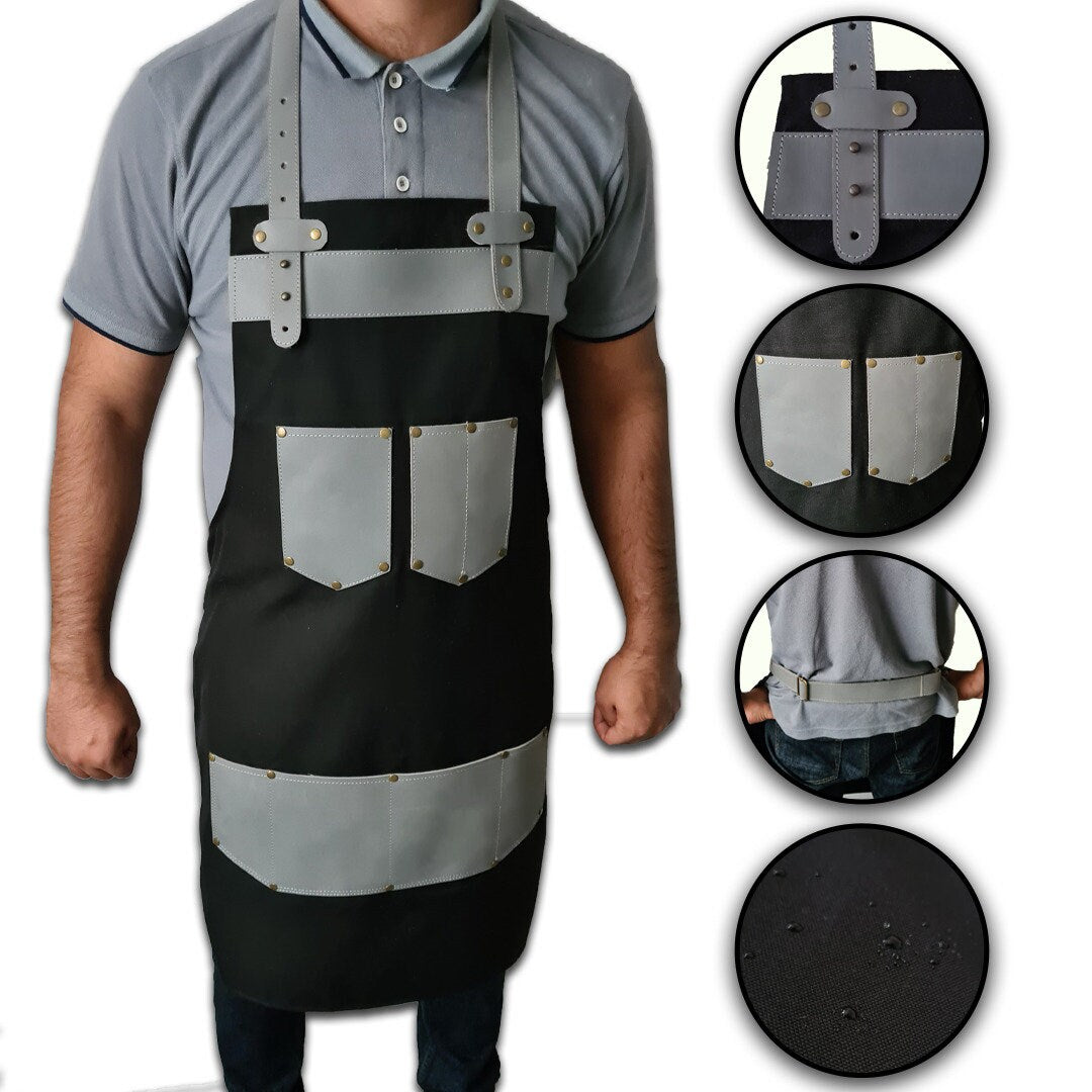 The Kent Black Canvas and Grey Leather pocket Apron